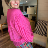 Bold In Bloom Button Down Shirt - Fuchsia