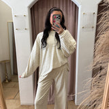 Lucky You Fleece Pants - Ivory + Blue Stripes