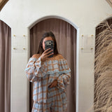 Baby Blues Gingham Off The Shoulder Top
