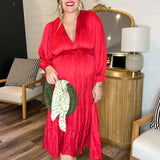 Crimson Crush Tiered Pleated Midi Dress