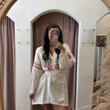 Feliz Embroidered Tunic Dress - Vintage Cream