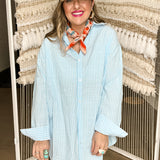 Seaside Oversized Button Down - Blue + White