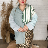 Mixed media Green Striped Button Down