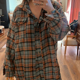 Vintage Teal Oversized Plaid Top