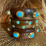 Seraphina Tortoise Resin Bangle With Turquoise Glass Stones In Gold-Plated Brass Settings