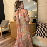 Vintage Bloom Ruffle Midi Dress
