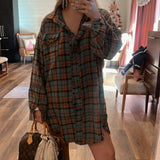 Vintage Teal Oversized Plaid Top