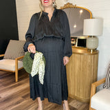 Queen of Spades Black Pleated Midi Dress