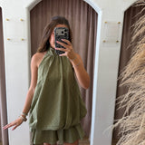 Soft Pine Plaid Halter Mini Dress
