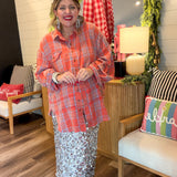 Coral Blue Oversized Plaid Top