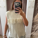 The Joplin Fringe Sweater Tank Top - Cream