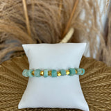 Aqua + Gold Beaded Bracelet