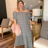 Gingham Off The Shoulder Maxi Dress - Black