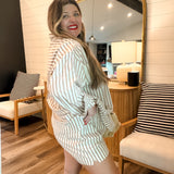 The Weekend Button Up Set - Taupe Stripes