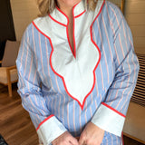 Western Stripe Color Block Dress - Blue + Red