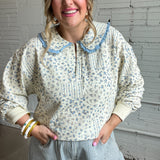 Love Letter Floral Pullover - Blue