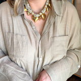 Seabreeze Button Up Top - Taupe