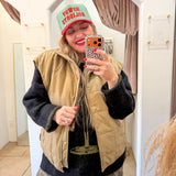 Olive Tan Quilted Zip-Front Vest Jacket