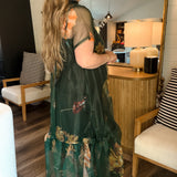 Petal Veil Sheer Maxi Dress - Dark Green