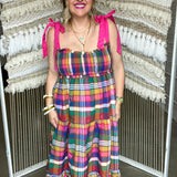 Plaid It Up Tie-Strap Maxi Dress