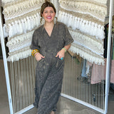 Free Style Mineral Wash Jumpsuit - Ash Black