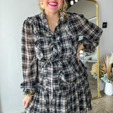 Midnight Galaxy Plaid Mini Dress