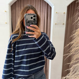 Boyfriend Stripe Long Sleeve Tee - Navy