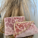 Mauve Leopard Bamboo Handle Wristlet