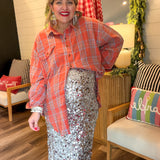 Coral Blue Oversized Plaid Top