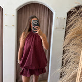 Merlot Plaid Halter Mini Dress