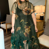 Petal Veil Sheer Maxi Dress - Dark Green