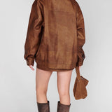 {MUMU} Maverick Bomber Jacket - Chestnut Brown Faux Leather
