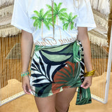 {MUMU} Iva Bow Skirt - Caribbean Palms Luxe Satin