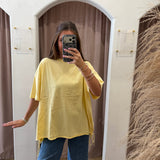 Fringe Tie Oversized Tee - Yellow