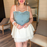 Geneva Mini Romper Dress - Light Indigo Cream Voile