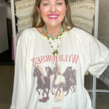 Wild Horses Oversized Graphic Tee  - Khaki