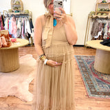Soft Focus Sheer Midi Dress - Beige