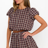{MUMU} Highland Bubble Skort - Saddle Plaid