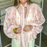 Never Been Kissed Ruffle Polka Dot Blouse - Pink