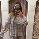 Baby Blues Gingham Off The Shoulder Top