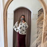 Scalloped Lace Midi Skirt - Burgundy