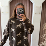 Roaming Horses Shadows Sweater - Chocolate