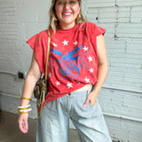 {Daydreamer} Johnny Cash Muscle Tank - Red Acid Wash