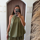 Soft Pine Plaid Halter Mini Dress