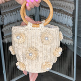 Pearl Flower Raffia Bag
