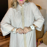 The Daily Button Up Striped Maxi Dress - Tan