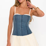 {MUMU} Tiffany Skort Dress - Denim with Cream Voile
