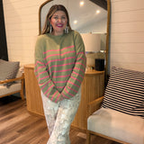 Piper Pullover - Green + Pink Stripes