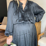 Queen of Spades Black Pleated Midi Dress