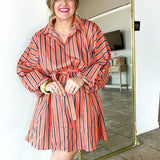 Polo Striped Button Down Mini Dress - Orange